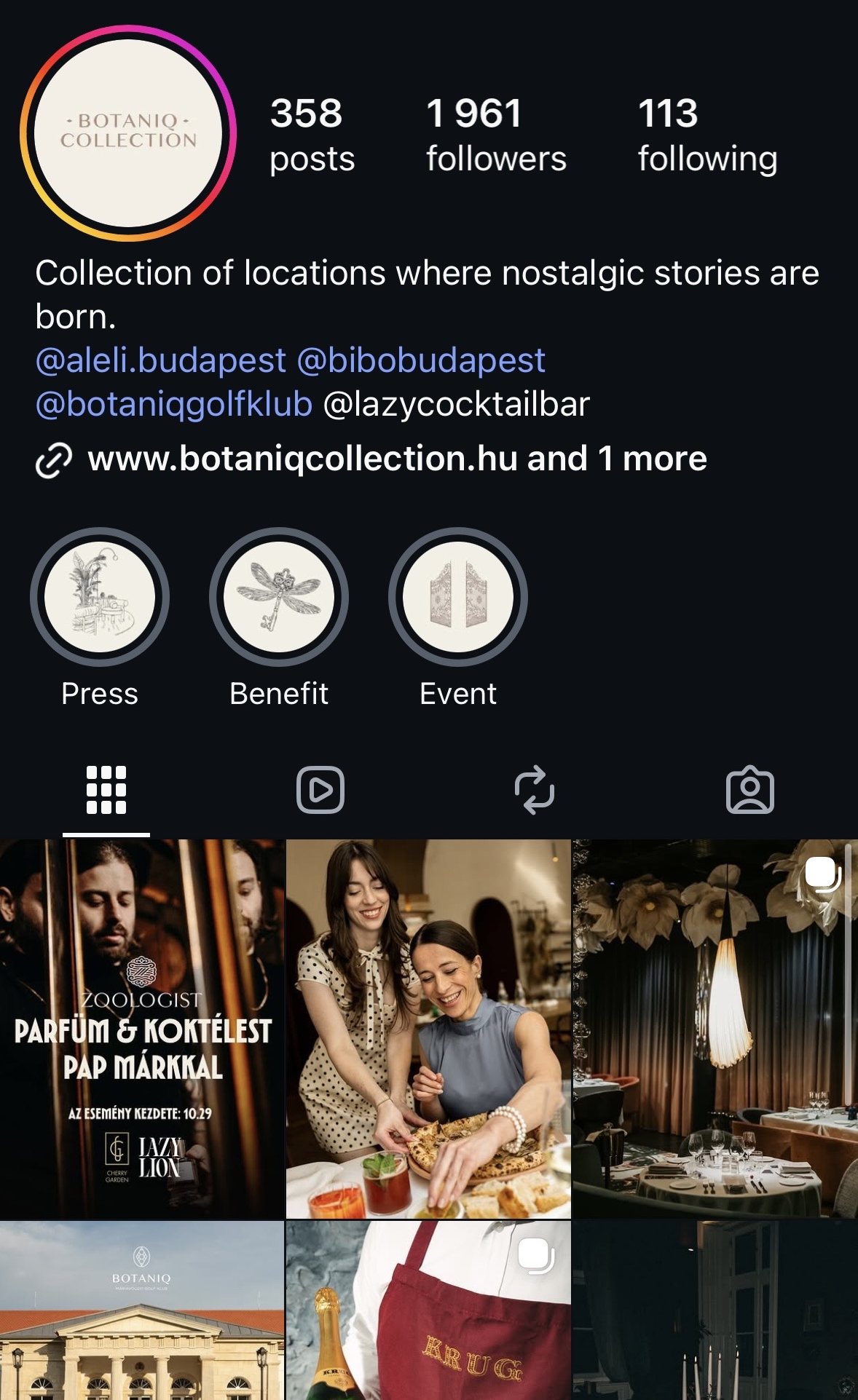 Botaniq Collection Instagram profile with 1,961 followers
